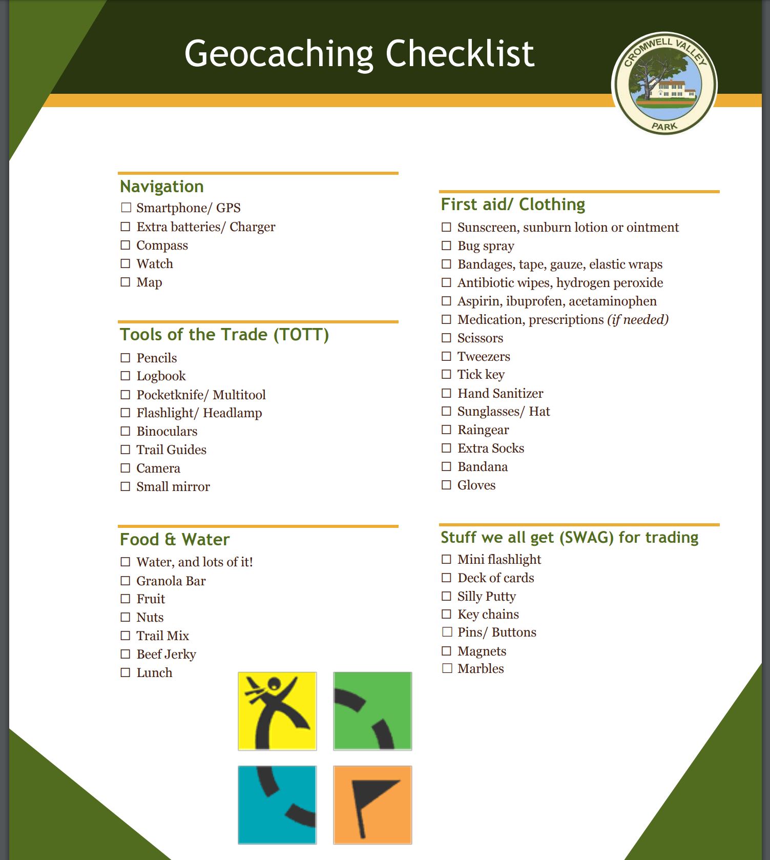 Geocaching Checklist Cromwell Valley Park Council